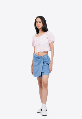 Puff Sleeve Blouse with Lace Trim
