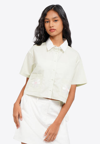 Embroidered Pocket Crop Blouse
