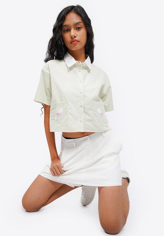 Embroidered Pocket Crop Blouse