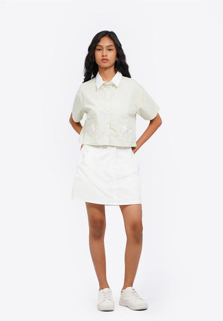 Embroidered Pocket Crop Blouse