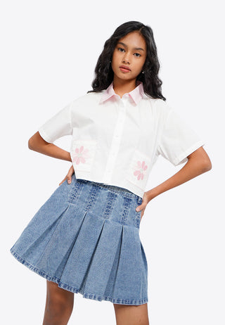 Embroidered Pocket Crop Blouse