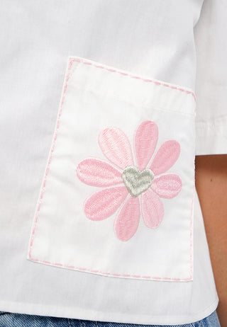 Embroidered Pocket Crop Blouse