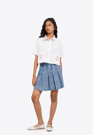 Embroidered Pocket Crop Blouse