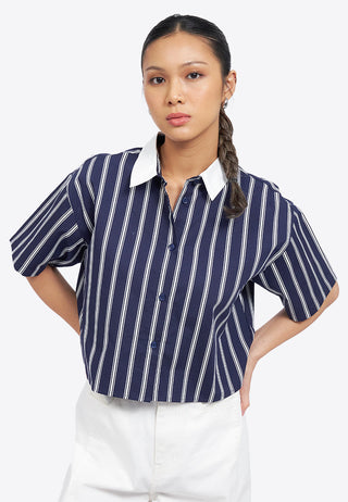 Short Sleeve Stripes Crop Shirt
