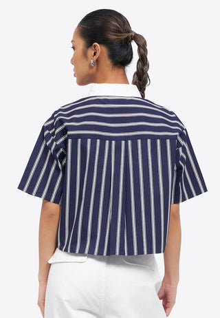 Short Sleeve Stripes Crop Shirt
