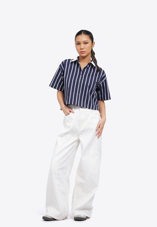 Short Sleeve Stripes Crop Shirt