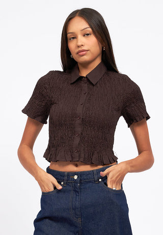 Textured Short Sleeve Crop Blouse