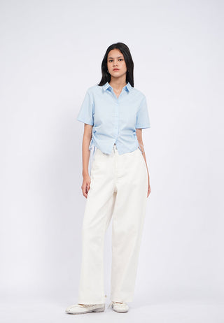 Side Ruched Short Sleeve Crop Shirt