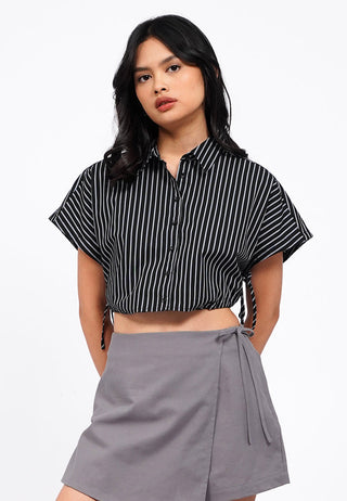 Tie Details Short Sleeve Stripes Shirt