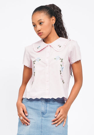 Embroidered Short Sleeve Blouse