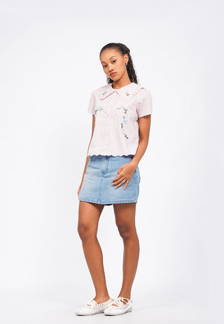Embroidered Short Sleeve Blouse
