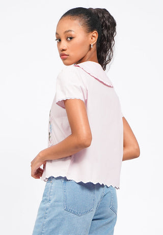 Embroidered Short Sleeve Blouse
