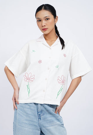 Embroidered Notch Collar Blouse