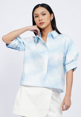 Loose Printed Puff Sleeve Shirt