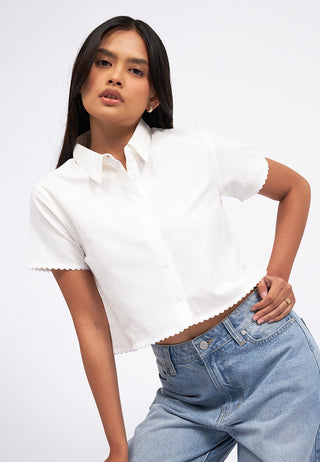 Scallop Trim Short Sleeve Crop Blouse