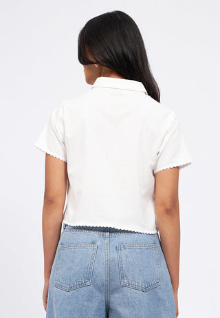 Scallop Trim Short Sleeve Crop Blouse