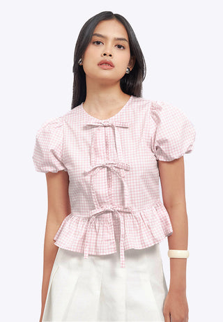 Puff Sleeve Blouse with Front Tie