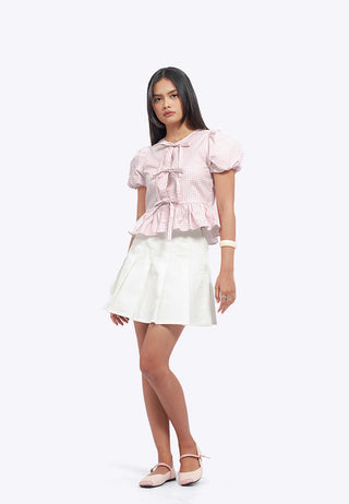 Puff Sleeve Blouse with Front Tie
