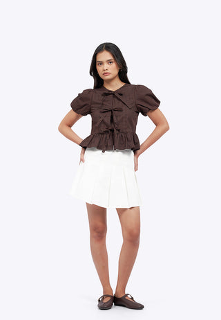 Puff Sleeve Blouse with Front Tie