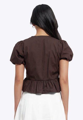 Puff Sleeve Blouse with Front Tie