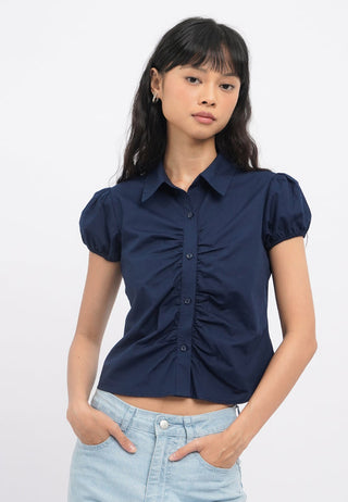 Ruched Details Short Sleeve Blouse