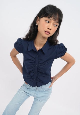 Ruched Details Short Sleeve Blouse