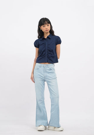 Ruched Details Short Sleeve Blouse