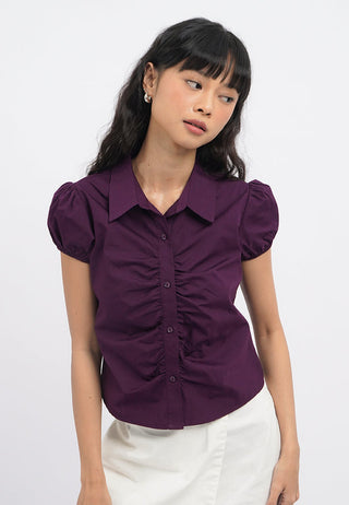 Ruched Details Short Sleeve Blouse