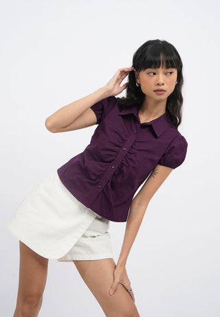 Ruched Details Short Sleeve Blouse