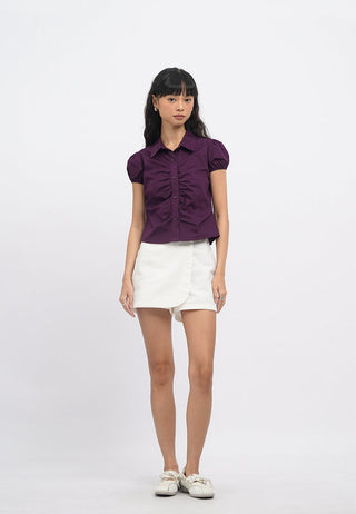 Ruched Details Short Sleeve Blouse