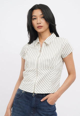 Zip Up Fitted Stripes Shirt