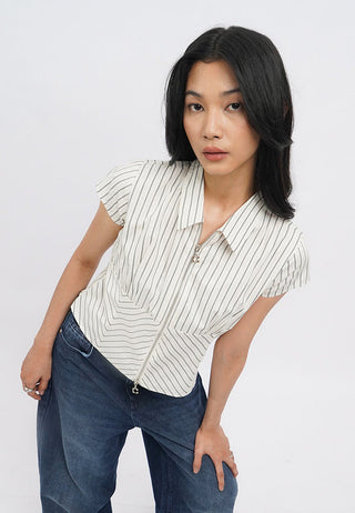 Zip Up Fitted Stripes Shirt