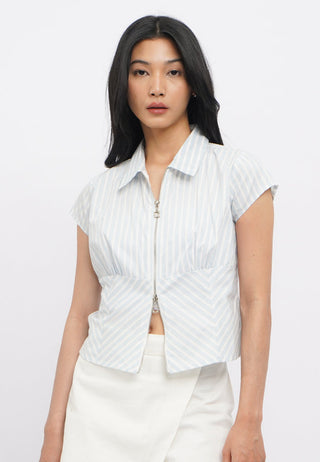 Zip Up Fitted Stripes Shirt