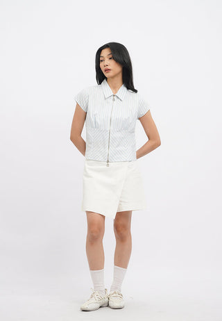 Zip Up Fitted Stripes Shirt