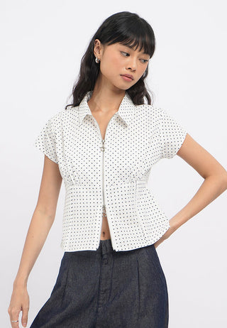 Zip Up Printed Crop Blouse