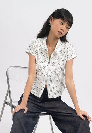 Zip Up Printed Crop Blouse