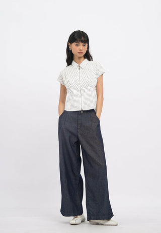 Zip Up Printed Crop Blouse