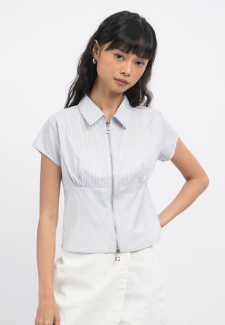 Zip Up Printed Crop Blouse
