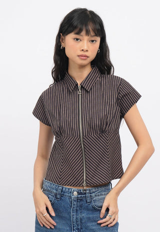 Zip Up Printed Crop Blouse