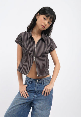 Zip Up Printed Crop Blouse