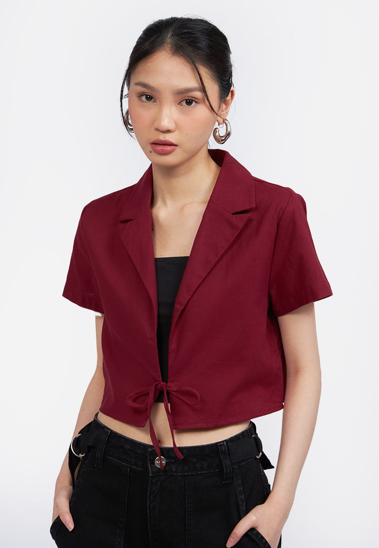 Tied Short Sleeve Crop Blazer - Main Image