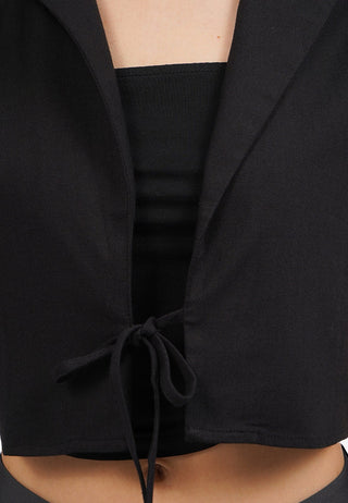 Front Tie Short Sleeve Crop Blazer