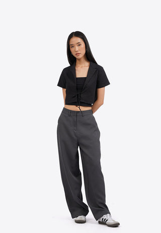 Front Tie Short Sleeve Crop Blazer