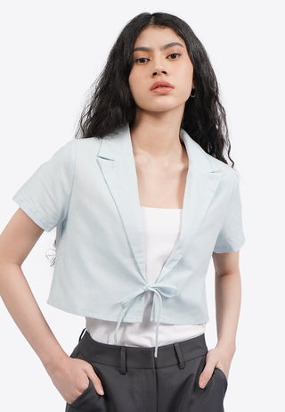 Short Sleeve Blazer with Tied Opening
