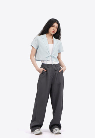 Short Sleeve Blazer with Tied Opening