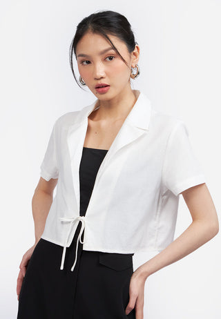 Tied Short Sleeve Crop Blazer