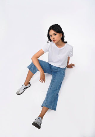 Denim Cullotes with Crease Detail