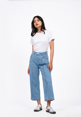 Denim Cullotes with Crease Detail