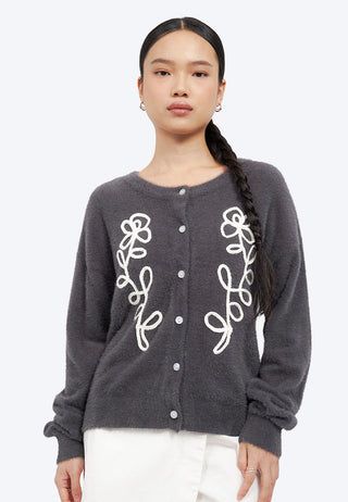 Loose Cardigan with Applique Detail