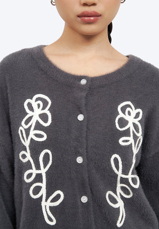 Loose Cardigan with Applique Detail